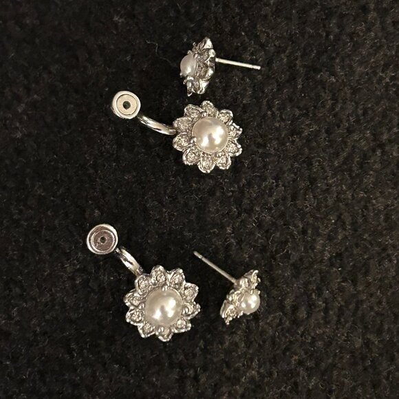 Double Pearl and Rhinestone Ear Jackets - Picture 3 of 5